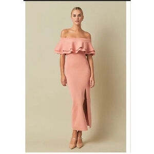 Women's Endless Rose Coral Off-Shoulder Ruffle Midi Dress S